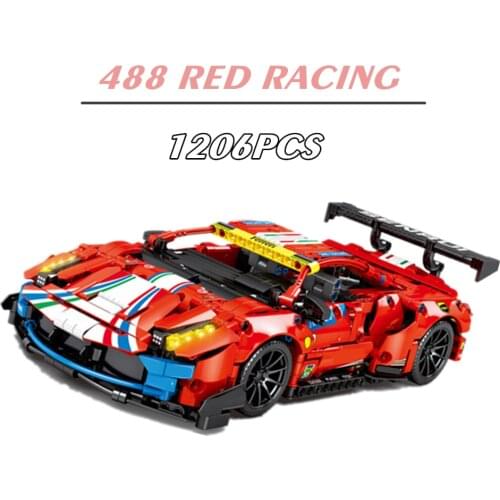1206PCS Technical Red 488 Racing GTE Super Speed Sports Racer Car Model Building Blocks MOC Bricks Set Gifts Toys Children Kid