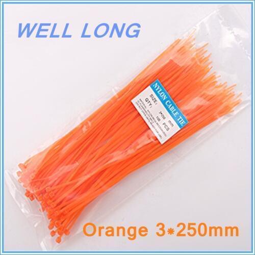 200pcs/lot 3*250mm Orange Self-Locking Nylon Wire Cable Zip Ties, Cable Ties