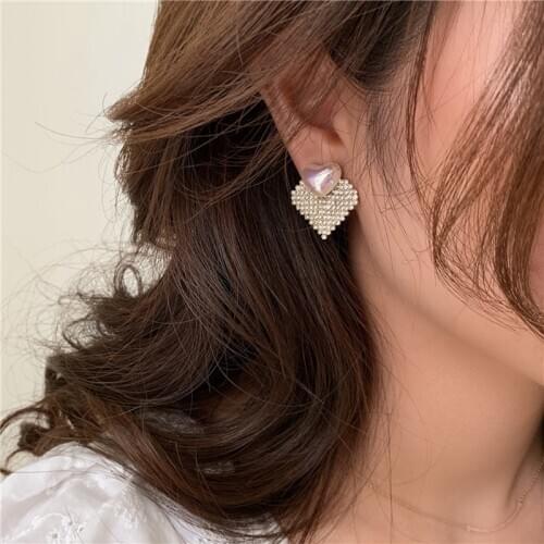 Besimpol Elegant Big Pearl Heart Earrings 925 Silver Zircon Stud Earrings For Women Party Fashion Fine Jewelry Two ways To Wear