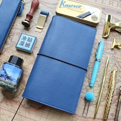 100% Litchi Grain Leather Cover Travelers Notebook With Card Holder Vintage Diary Business Notebook Gift Stationery