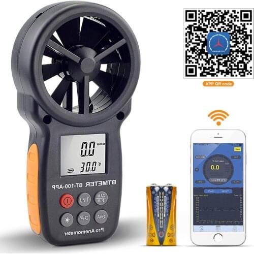 Digital Anemometer Tester With Mobile APP Wireless Bluetooth Vane Anemometer Meter measuring Wind Chill Speed Temperature BT-100