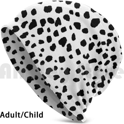Dalmatian Spot Vegan Animal Print Beanies Knit Hat Hip Hop Black White Minimal Monochrome Grey Nordic Pattern