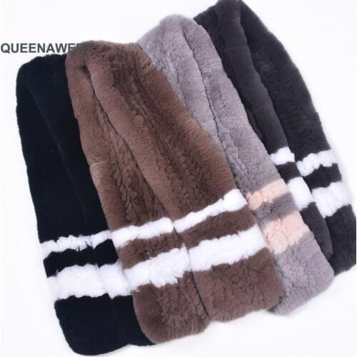 Long Style Natural Rex Rabbit Fur Scarf Hot Fashion Women Knitted Collar Knit Scarves Women Fur Scarf