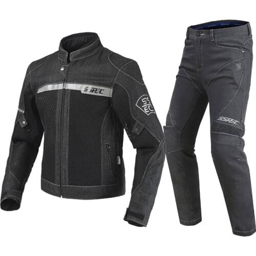 Denim Motorcycle Jacket Riding Jeans Motocross Coat Suit Breathable Mesh Casual Jacket+Pants With Body Armor Protectors Gear