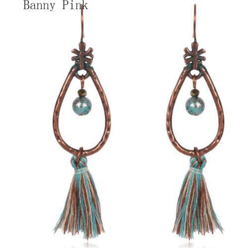Ethnic Cotton Tassel Drop Earrings For Women Vintage Metal Geo Pendant Dangle Earrings Fashion Jewelry Pendientes Boho Earrings