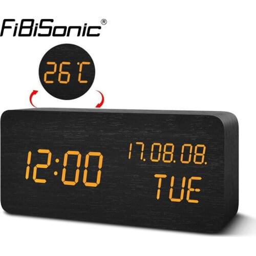FiBiSonic Digital LED Alarm Clock Electronic Desktop Table Clock Display Temperature LUMINOVA Alarm Clocks YY-MM-DD Clocks