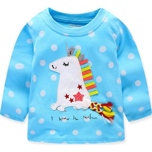 Baby Girls T-shirt Cartoon Patch Kids T-Shirts Autumn T-shirt For Girl Cotton Childrens Clothing Casual Girls Tops Tees 1-6 Y