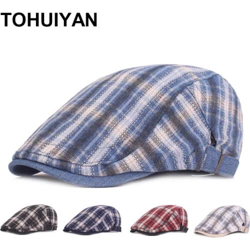 2021 Fashion Plaid Beret Cap Men Women Spring Summer Cotton Golf Hat Outdoor Casquette Newsboy Caps Unisex Hip Hop Driver Hats