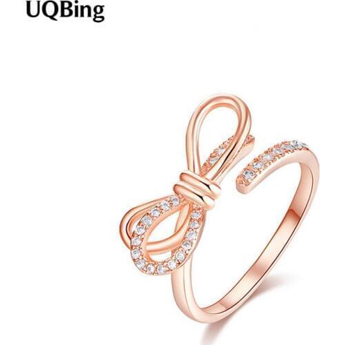 Fashion Korea Style 925 Sterling Silver Rhinestone Bowknot Rings for Women Statement Rings Wedding Jewelry Girls Party Gifts