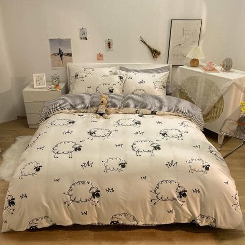 Pure Cotton Quilt Cover Set Single Bed Queen King Size Bedclothse White Black Color Cartoon Sheep Pattern ropa de cama conjunto