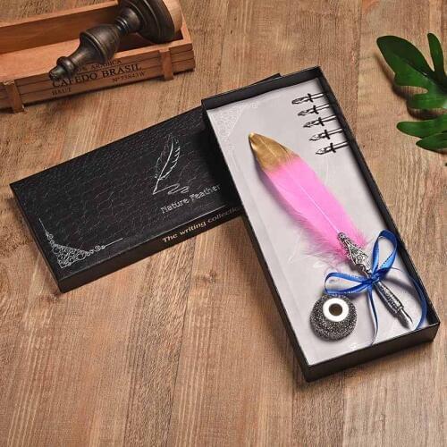 Creative Office Supplies 1 Set Of Retro Feathers Dip Pen Writing Fountain Pen 5 Pen Tip Gift Box Writing Tools To Send Children