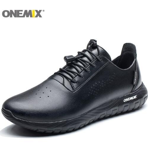 Onemix Men Running Shoes for Women Black Microfiber Leather Designer Trail Jogging Sneakers Outdoor Sport Walking Trainers