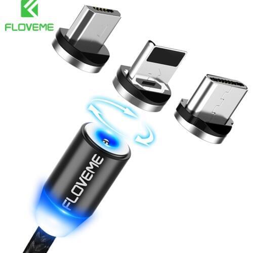 FLOVEME 3 in 1 Magnetic Cable For iPhone 8 X Micro USB Type C Cable 2A Fast Charge 1m Magnet Phone Cables For Samsung USB-C Cabo