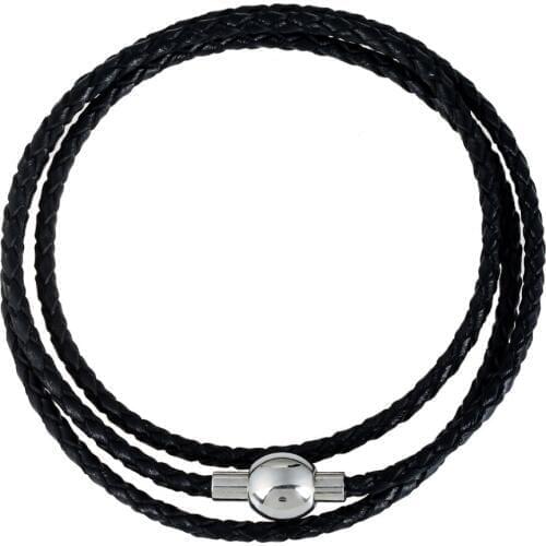 Mens woman Black Leather Multilayer Wrap Weave Bracelet Men Stainless Steel Magnetic Clasp Cuff Bangle Jewelry