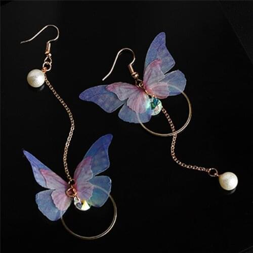 Trendy Temperament Yarn Butterfly Dangle Earrings Long Ear Line Simulated Pearl Rhinestone Pendientes Fashion Earrings