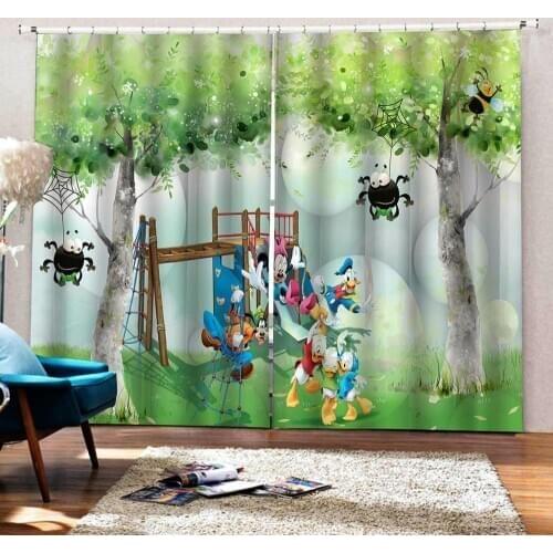Cartoon curtains green kids curtains 3D Curtain Printing Blockout Polyester Photo Drapes Fabric For Room Bedroom