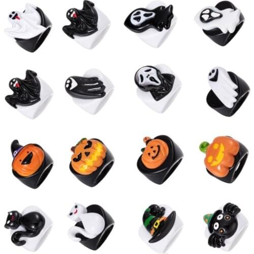 Cartoon Resin Rings for Women Punk Pumpkin Ring Devil Wings Mens Jewelry Vintage Gothic Accessories Halloween Party Kids Gifts