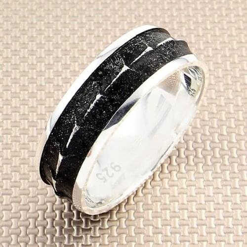 Men Silver Bands Ring With Geometric Motif Wedding Ring Engagement Silver Spinner Ring Made in Turkey Solid 925 Sterling Silver