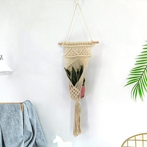 Wall Hanging Macrame Tapestry Nordic Boho Style Door Home Background Hand-Woven Linen Flower Pot Homestay Decor