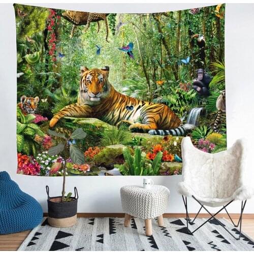 King of The Forest Tiger Tapestry Forest Animal Tropical Rainforest Wall Hanging Tapestries for Living Room Bedroom