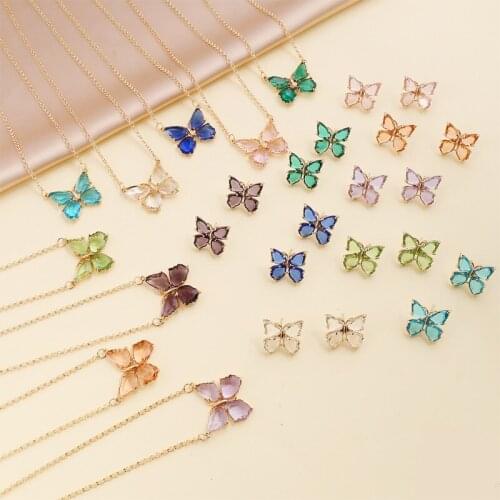 2021 Colorful Butterfly Pendant Necklace Fashion Sweet Korea Shiny Zircon Animal Choker Clavicle Jewelry For Women Party Gift