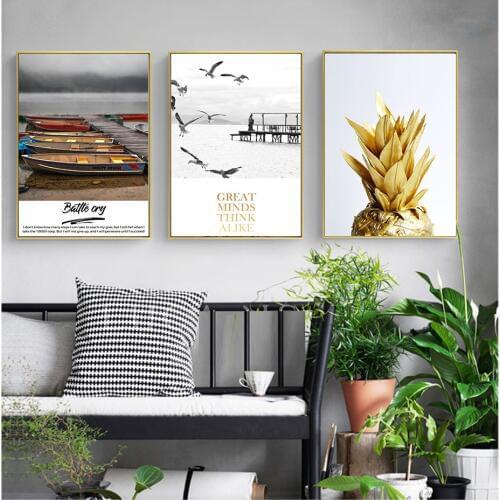 WANGART Posters And Prints Quote Golden Pineapple Wall Art Canvas Painting Wall Pictures For Living Room Nordic Decoration JY685