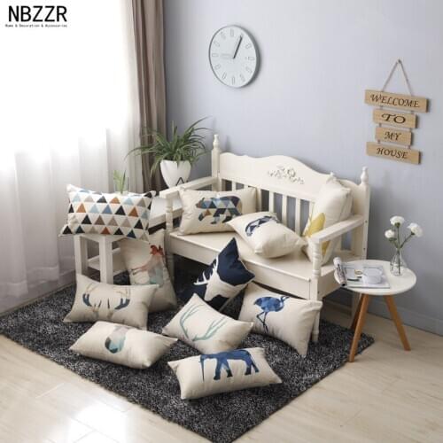 New NBZZR 50*30cm Linen Nordic waist pillow Fashion Animal Geometry Cushion For Car Bed Seat Cushion Filling