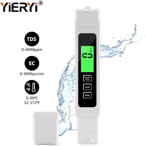 Yieryi 3 In 1 TDS EC Temp Meter Water Quality Tester Heavy Metal Test Pen 0~4999ppm/0~9999us/cm for Aquaculture Laboratory Water