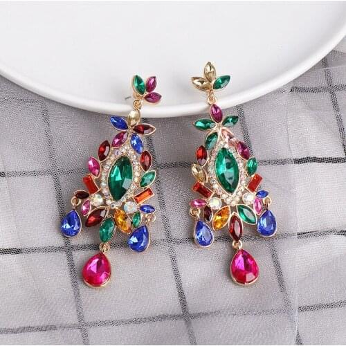 Vintage ZA Crystal Drop Earring New Design Waterdrop Bohemian Long Statement Rhinestone Dangle Earring for Women Jewelry