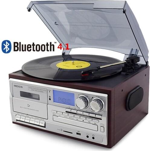 LoopTone 3 Speed Bluetooth Vinyl Record Player Vintage Turntable CD&Cassette Player AM/FM Radio USB Recorder Aux-in RCA Line-out
