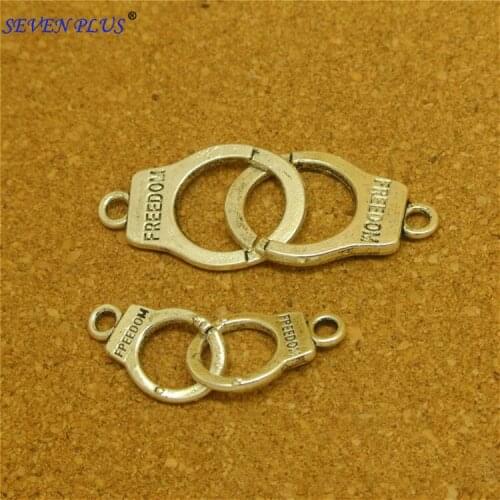 High Quality 20 Pieces/Lot 2 Size Antique Silver Plated Freedoom Bracelet Connector Handcuffs Charms