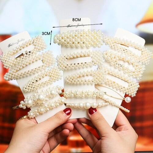 1Set Handmade Pearls Hair Clips Pin for Women Fashion Geometric Flower Barrettes Headwear Girls Sweet Hairpins Hair Accessories