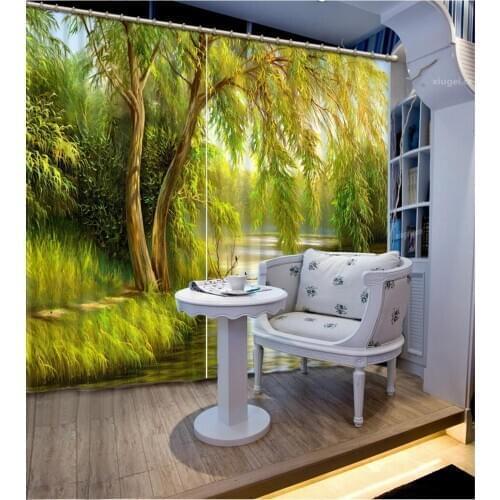 Custom Beautiful landscape 3D thermal Curtains Weeping willow Window Curtain Living Room Bathroom 3D Curtain Blackout decor
