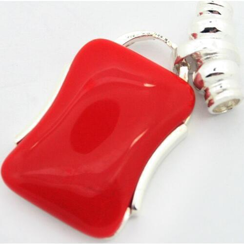 925 STERLING SILVER IMITATION RED CORAL RICH LUCKY PENDANT 42x22MM