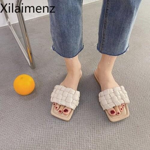2021 Brand New Women Weave Slippers Women Flat Open Toe Sandals Hot Fashion Design Leisure Shoes Charm Office Women Flip Flop