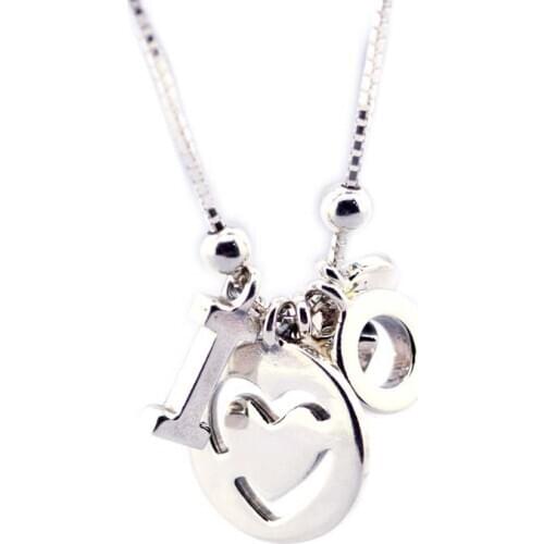 I Love You Pendant Necklaces for Women 925 Sterling Silver Necklaces Jewelry Female Chain Dangle Statement Necklace Girl Gift