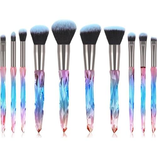 10pcs Cosmetic Tools Makeup Brush Set Powder Foundation Salon Home Concealer Multifunction Eye Shadow Handheld Crystal Handle