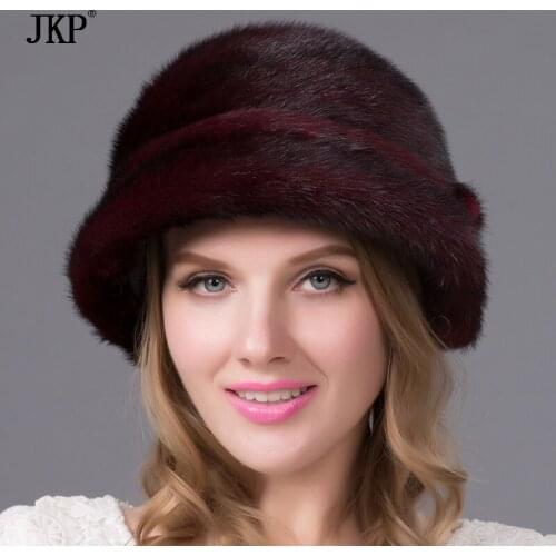 100% real natural Whole fur mink fur women winter fashion flower pot baseball cap warm ear cap