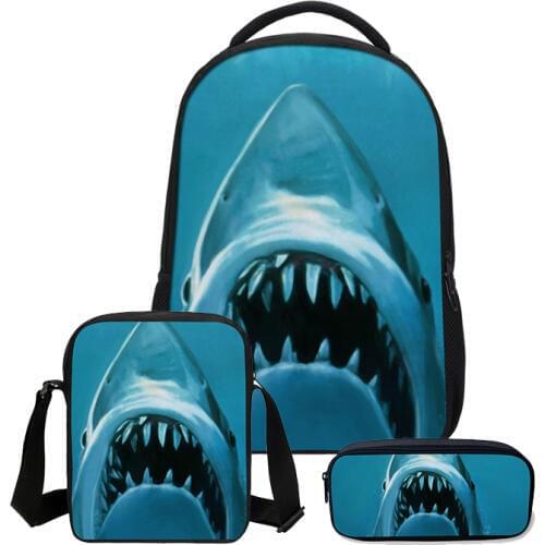 2020 VEEVANV 3 PCS/SET School Bags Fashion Shark Printed Bookbag Mens Backpacks Cool Children Shoulder Bag Boys Canvas Backpack