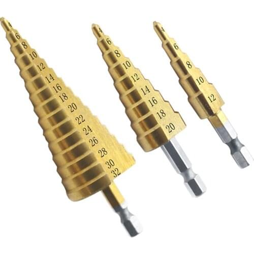 3 pieces/batch HSS steel big step cone titanium coated metaldrill bit cutting core drill bit set holeopener 4-12mm 4-20mm 4-32mm