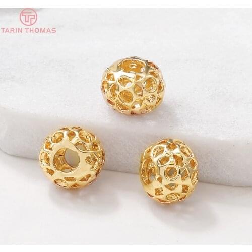 6PCS 9x12MM 24K Gold Color Plated Brass Spacer Beads Charms Connector High Quality DIY Jewelry Making Findings Accessories