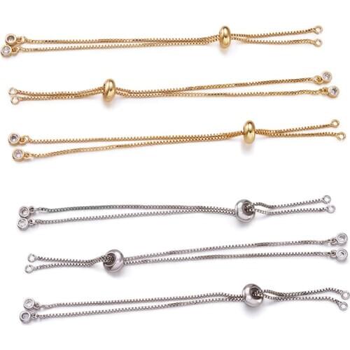 Pandahall 5pcs Brass Slider Bracelets Making with Cubic Zirconia Box Chains for Jewelry Making DIY Fshaion Bracelet 9.4"(24cm)