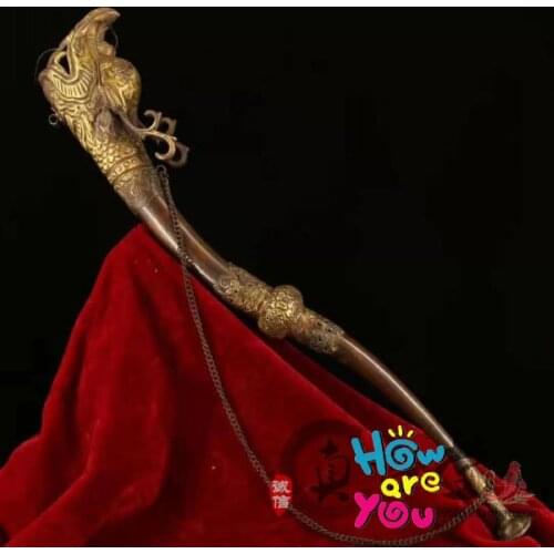 Antique pure copper Tibetan Buddhism fete trumpet musical instrument exorcise Hanging