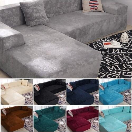 Velvet Embrossing Floral L Shaped Sofa Cover For Living Room Elastic Sofa Slipcover Chaise Longue Cover Stretch Sofa Corner