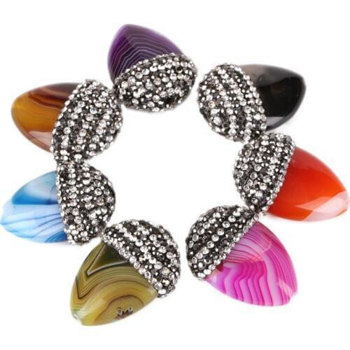 Dankaishi 5pcs/lot Full Rhinestone Stud Egg Shape Stone Pendant Quartz Pendant Druzy Drusy Stone Gems Pendant Irregular Nugget