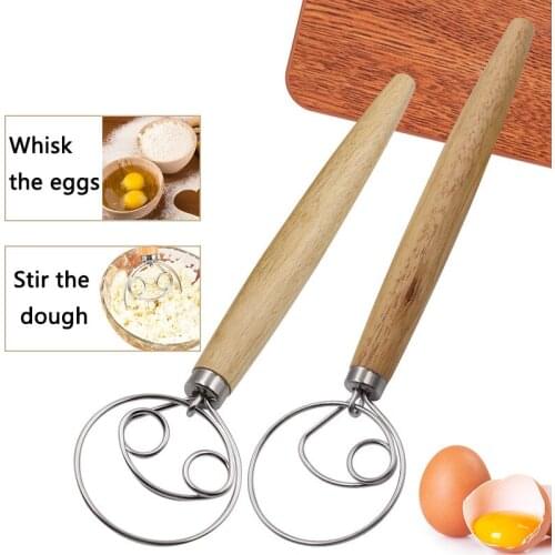 Danish Dough Whisk Stainless Steel Dutch Style Bread Dough Hand Mixer Wooden Handle Kitchen Baking Tools Pastry Blender