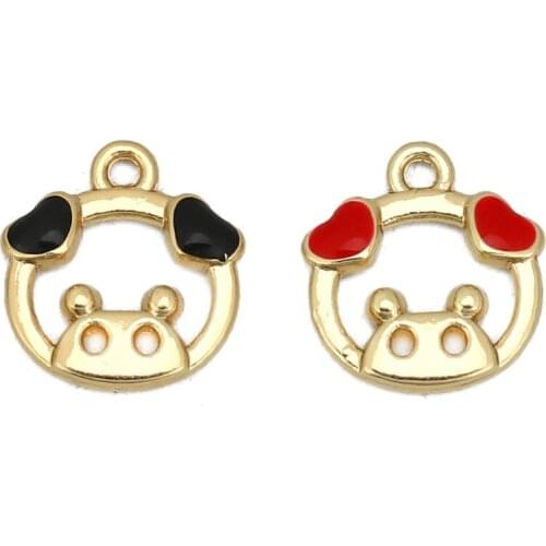 DoreenBeads Fashion Zinc Based Alloy DIY Pendant Charms Pig Animal Gold Setting Black Red Enamel 12mm x 11mm( 3/8"), 10 PCs