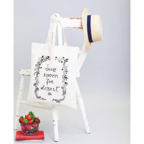 Canvas Shopping Bag Save Room for Dessert Tote Bag Reusable Shopper Shoulder Bag Women Book Bags Eco Large-capacity Fashion