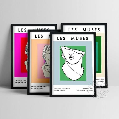 Les Muses Art Prints,Greek God Bust Statue Poster, Color Abstract Greek Statue Still Life Painting, Vintage Fine Art Wall Decor