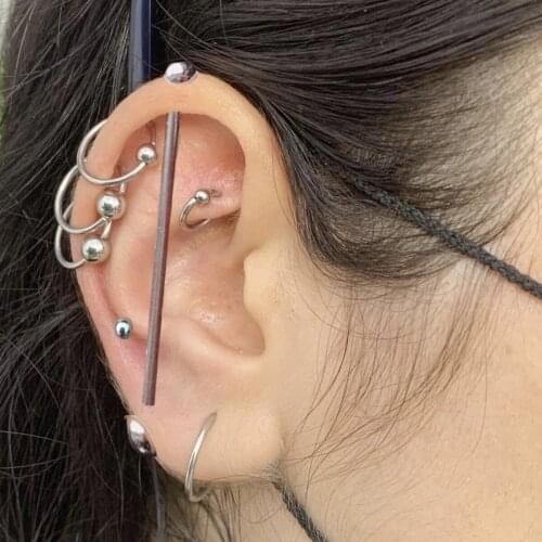 Punk Personality Round Ball Geometric Curved C-shaped Ear Bone Stick Cool Piercing Word Stick Mixed Earrings Wedding Party Gift